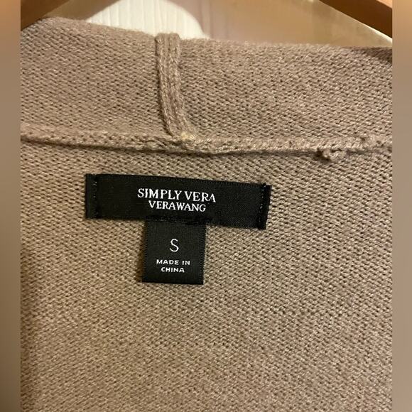 NWT Simply Vera Vera Wang Taupe Cardigan W/ Faux Leather Sleeves Small Classic - Picture 2 of 8